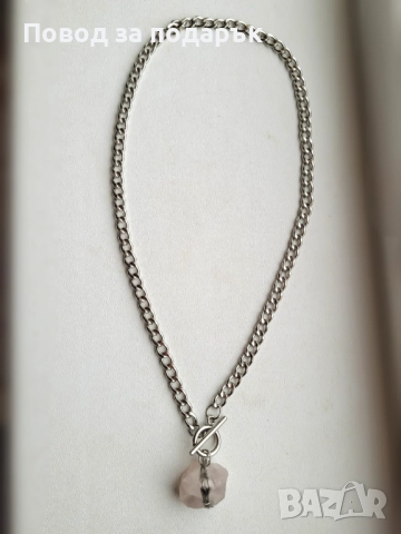 Колие от неръждаема стомана и естествен кварц , снимка 3 - Колиета, медальони, синджири - 52660750