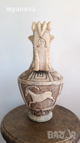 Амфора, ваза , ръчно изработена , вероятно от алабастър в античен стил, снимка 2 - Декорация за дома - 53540622