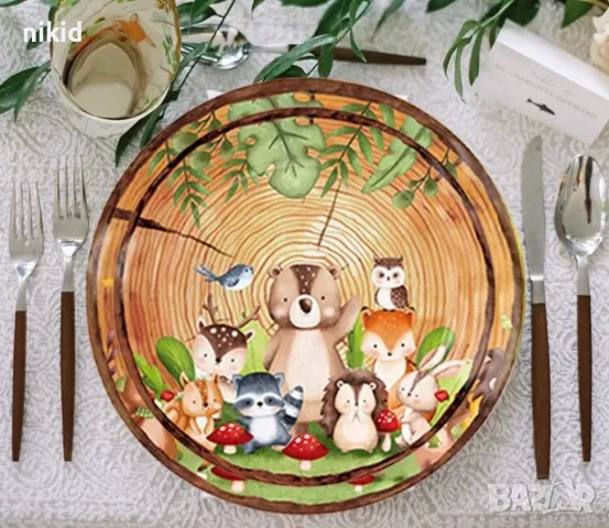 Весели Горски животни 10 бр малки картонени парти чинии чинийки