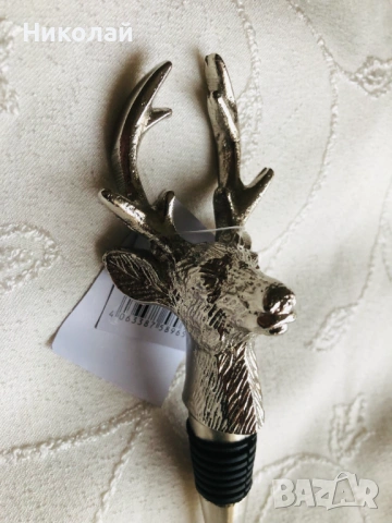 Метална тапа за бутилка, глава на елен Hirsh на немската марка Gilde, с етикет, перфектна за подарък, снимка 7 - Други стоки за дома - 53054021