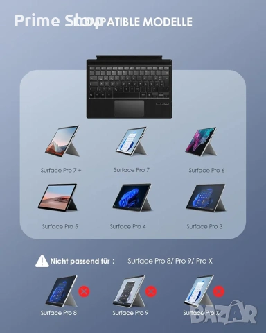 Безжична клавиатура за Microsoft Surface Pro 7+/7/6/5/4/3, Qulose, снимка 2 - Клавиатури и мишки - 53519495