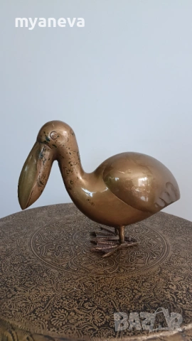 Vintage, месингова статуетка от Корея на пеликан , снимка 7 - Статуетки - 54240279