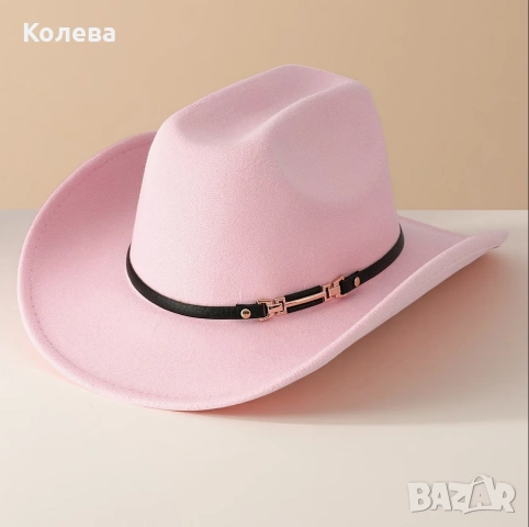 Дамска розова шапка в каубойски стил