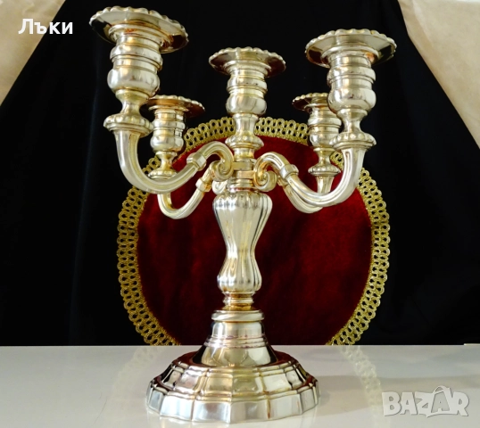 Посребрен свещник петица,1.6 кг.,викториански. , снимка 11 - Антикварни и старинни предмети - 52382080