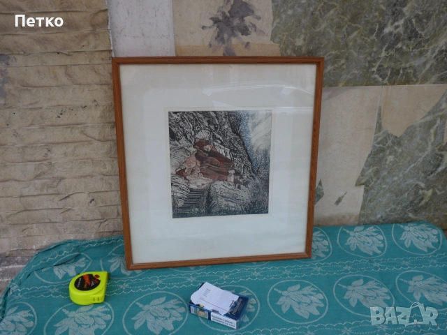 Стара картина Аладжа манастир Варна 40 / 37 см, снимка 2 - Антикварни и старинни предмети - 53635025