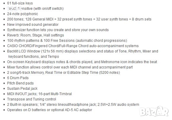 Синтезатор клавир CASIO CTK-631 с динамична клавиатура 5 октави, снимка 5 - Синтезатори - 52674988