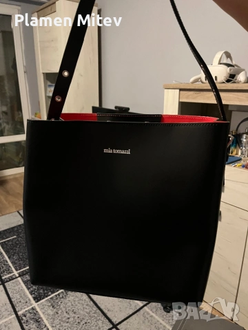 Дамска чанта Mia Tomazzi естествена кожа черен цвят, снимка 2 - Чанти - 53374181