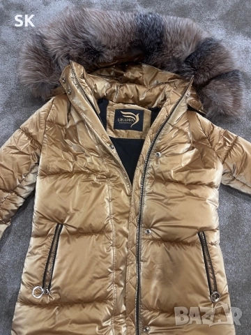 Златно Якенце с естествен пух, снимка 4 - Якета - 52453262