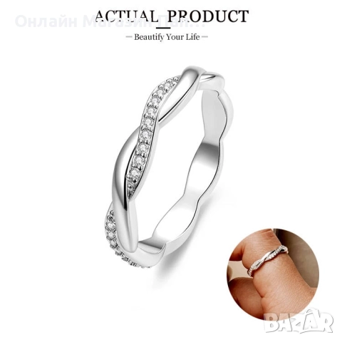 WOSTU Сребърен Пръстен 925 Преплетени Ленти с Циркони, снимка 2 - Пръстени - 52477081