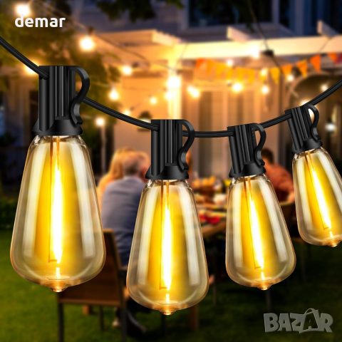 Градински външни лампи димируеми, 15 метра, 25 LED крушки устойчиви на счупване, снимка 1