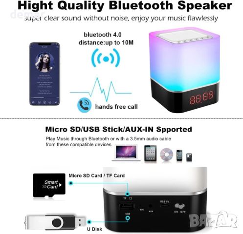 Waiybbit 5 в 1 лампа с Bluetooth високоговорител, LED сензорна, преносима безжична, USB акумулаторна, снимка 3 - Лед осветление - 45747877