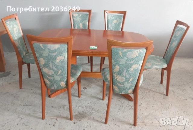 Комплект масивна разтегателна маса с 6 стола, снимка 2 - Маси - 52847622