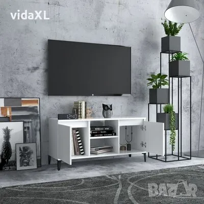 vidaXL ТВ шкаф с метални крака, бял, 103,5x35x50 см（SKU:805968）, снимка 3 - Шкафове - 48235488