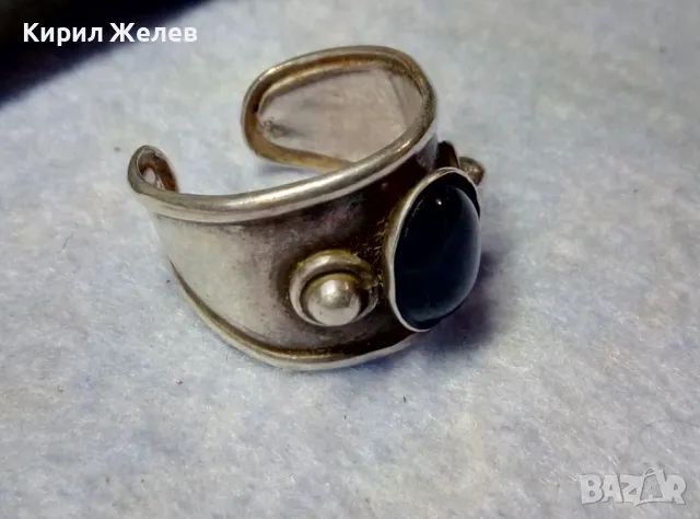 РЕТРО АРТ СТИЛ РЕГУЛИРУЕМ СКЪПОЦЕНЕН СРЕБЪРЕН ПРЪСТЕН СРЕБРО 925 с РЪЧНО ПОЛИРАН ЧЕРЕН ОНИКС 49918, снимка 12 - Пръстени - 49886371