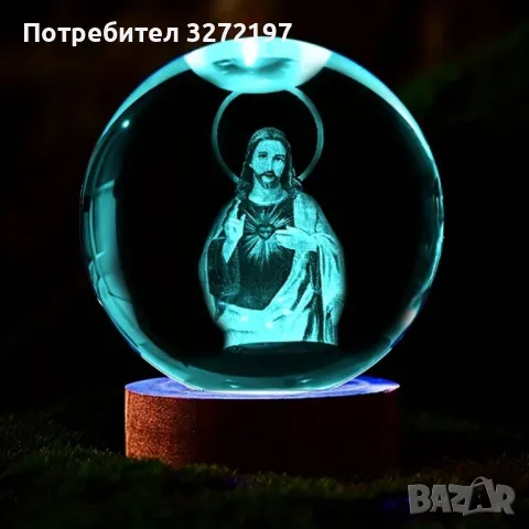 LED Светеща кристална топка/лампа, 3D сензорна  -Исус Христос, снимка 3 - Настолни лампи - 46918133