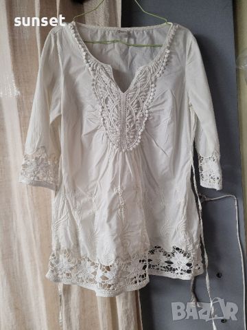  ESPRIT Бяла памучна риза с БРОДЕРИИ!!- 38 размер, снимка 7 - Ризи - 46428526