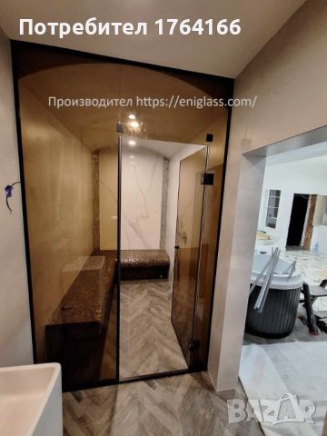 преградна стена за баня обемно кафяво стъкло с черен обков, снимка 1 - Душ кабини и вани - 45963125