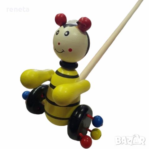 Играчка Пчела, За бутане, Дървен, Многоцветен, снимка 1 - Дрънкалки и чесалки - 46199188