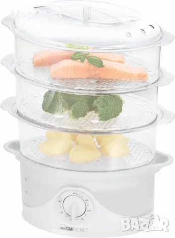 Clatronic DG 3665 пароварка за щадящо и запазващо витамините готвене, полупрозрачен резервоар з вода, снимка 7 - Уреди за готвене на пара - 49844440