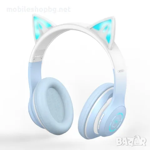 безжични слушалки сини с ушички , снимка 1 - Bluetooth слушалки - 48033482