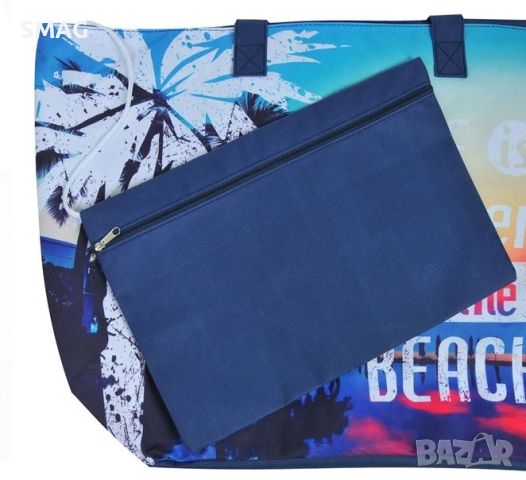 Плажна чанта Blue Sunset Palm Trees & Bag 55x20x40см, снимка 2 - Чанти - 46705198