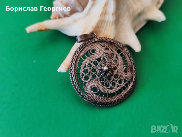 Сребърен медальон филигран, снимка 3 - Колиета, медальони, синджири - 50092240