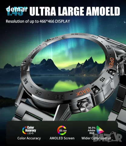 Смарт часовник SIEMORL за мъже, 1,45" HD AMOLED дисплей, приемане/осъществяване на повиквания, IP68, снимка 7 - Смарт часовници - 49710355