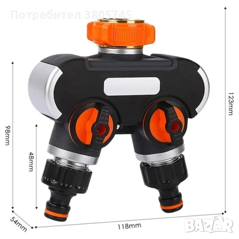 Двупосочен разпределител за градински кран 2-в-1: Сплитер за маркуч с независими вентили (3/4" и 1"), снимка 12 - Други инструменти - 53374109
