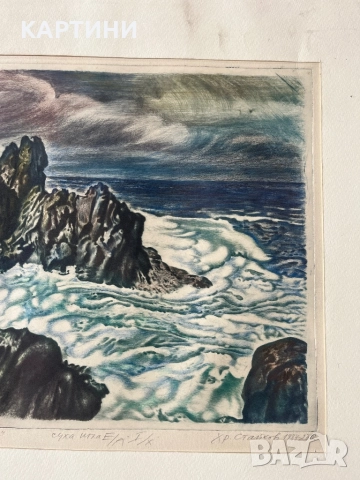 Проф. Христо Стайков графика - “Созополските Скали” картина, снимка 6 - Картини - 51834505