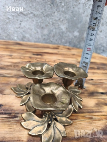 Троен месингов свещник , снимка 12 - Антикварни и старинни предмети - 54103638