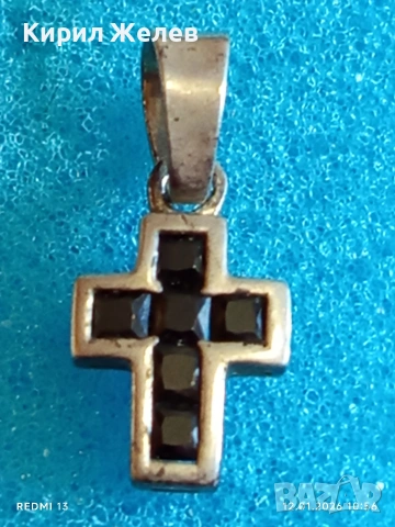Класически сребърен кръст с инкрустирани камъни Турмалин майсторска ръчна изработка 52561, снимка 5 - Колиета, медальони, синджири - 53070178