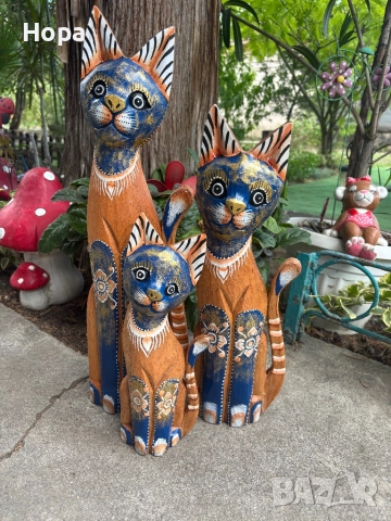 Котка от дърво 50см , снимка 13 - Статуетки - 28068091