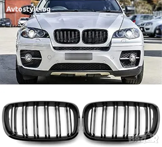 Двойни бъбреци за BMW X5, X6,X5 E70 / X6 E71. Черен Лак, снимка 1