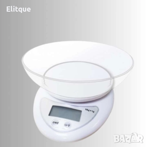 Кухненска везна с купа, 5кг., 2хАААбатерии( не са вкл.), LCD екран, Бял, Черен, снимка 4 - Друга електроника - 52852781