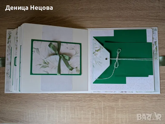 Ръчно изработен сватбен албум за снимки и сватбена картичка, снимка 9 - Сватбени аксесоари - 49736471