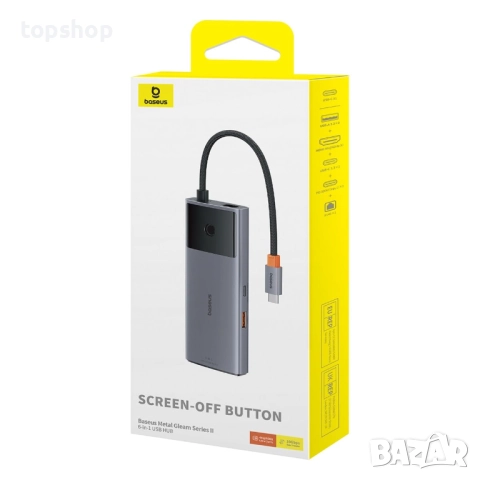 Нов хъб Baseus Metal Gleam Series 6-в-1 USB Type C HUB 1x HDMI 4k @ 60Hz, 1x USB-C (10Gbps), 2x ..., снимка 3 - Друга електроника - 51728761