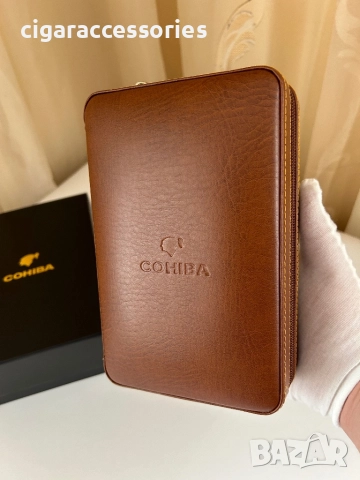 Cohiba преносим хумидор за 4 пури – кожа и кедрово дърво, кафяв/черен, снимка 4 - Табакери - 51536614