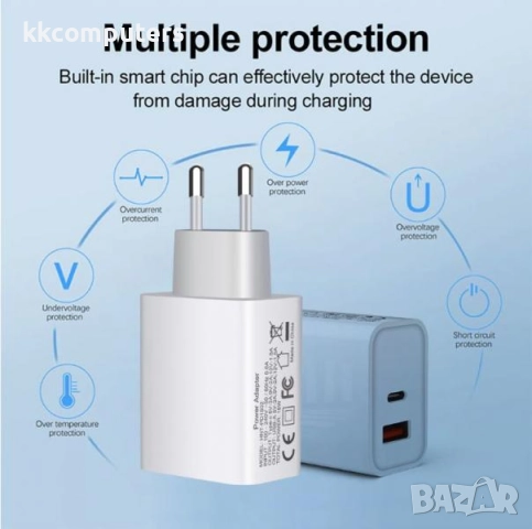 Dprui Зарядно/Адаптер 220V PD + USB - Q27 20W / Бял / Баркод : 456134