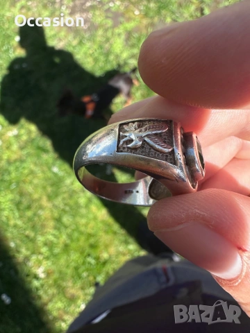 Стар сребърен пръстен 925 с камък изумруд, снимка 5 - Пръстени - 54299515