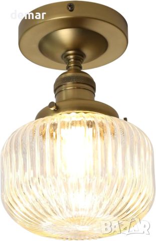 JIMUBEAM Индустриална полувградена таванна висяща лампа, прозрачен раиран стъклен абажур, снимка 1 - Лампи за таван - 45302551