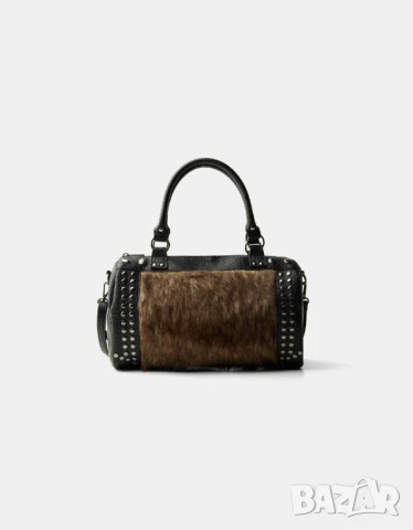 Дамска чанта през рамо с косъм Berhska, 33х20х10 см, Черна