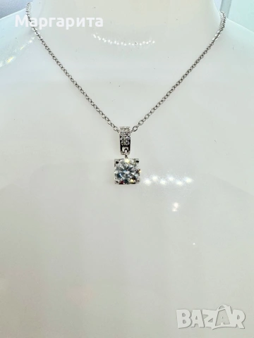 Сребърно колие с мойсанит (диамант) 1 карат, снимка 3 - Колиета, медальони, синджири - 54241140