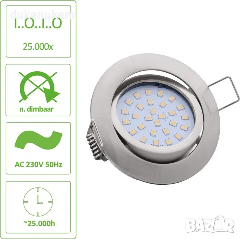 НОВИ! LED лунички за вграждане 4W, 2700K, топло бяло, 9 бр/к-кт, снимка 7 - Лед осветление - 49053458