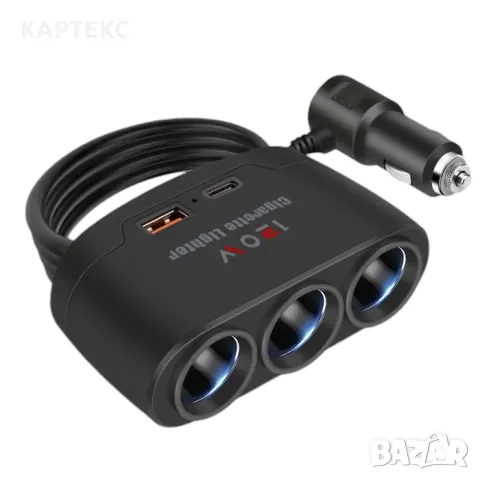 Разклонител за Запалка, 1 USB порта, 1 Type-C порт и 3 гнезда, 120 w, снимка 3 - Аксесоари и консумативи - 47047274