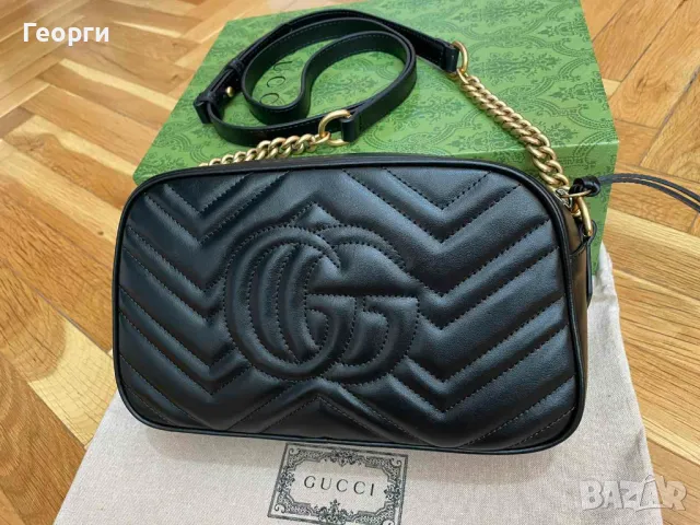 Дамска Чанта Гучи Marmont черна Кожа Автентична Злато Лого ГГ Gucci GG, снимка 5 - Чанти - 46929766