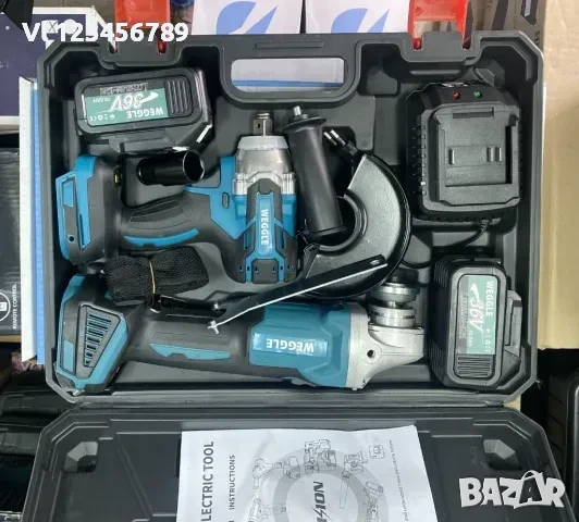 безчетков акумулаторни ударен Винтоверт и Безчетков Ъглошлайф Weggle36V,10Ah, снимка 2 - Ъглошлайфи - 53838081