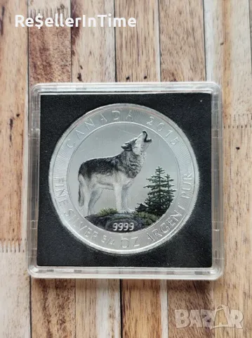 Инвестиционна сребърна монета 3/4 унция 2 dollars 2015 Canada Grey Wolf , с цвят, снимка 1 - Нумизматика и бонистика - 49205011