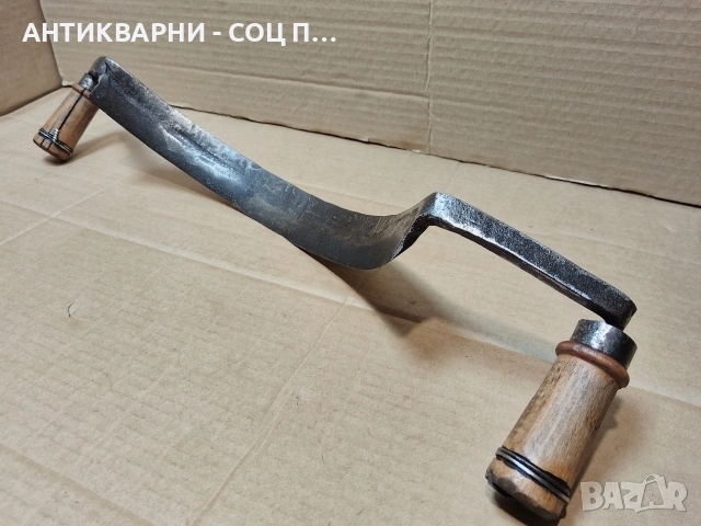 Уникален Голям Стар Кован Рукан, Голям Дърводелски Нож За Белене На Дърво / НОМЕР 701., снимка 2 - Антикварни и старинни предмети - 53486490