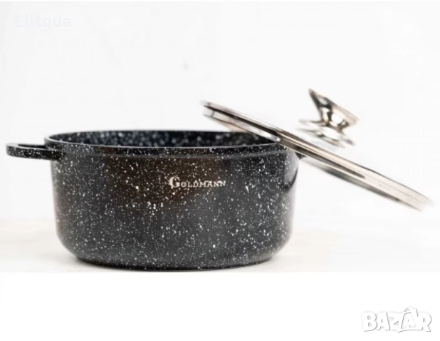 Комплект тенджери Goldmann, 20/24/28см.-2.3л./4.5л./6.5л. , Лят алуминий, Мраморно покритие, Индукци, снимка 2 - Други - 52786699