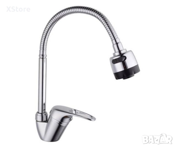 Смесител за вода с гъвкав чучур, верт. с покр. от хром